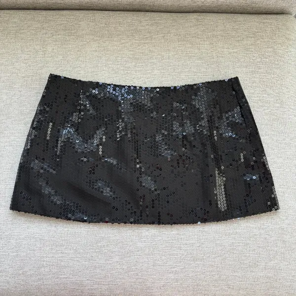 NWT Parke Black Sequin Mini Skirt Small Sparkly Party Night Out Whimsy Goth Glam - Image 10