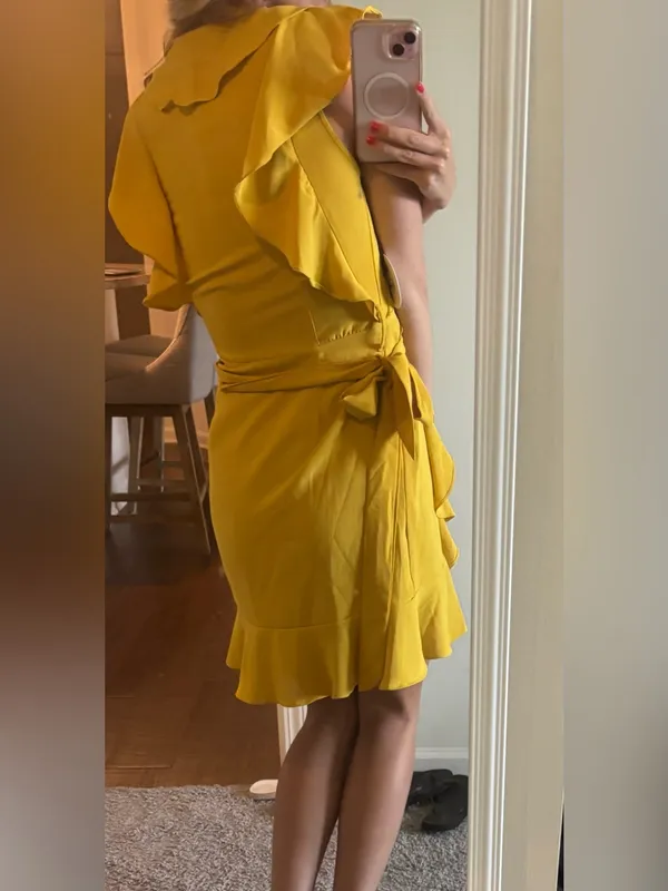 Milk & Honey Yellow Ruffle Wrap Dress - Image 3