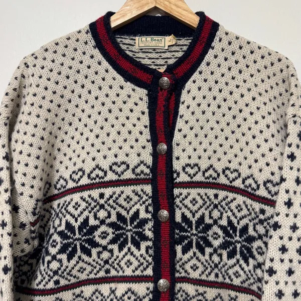Vintage L.L. Bean Fair Isle Nordic Cardigan Sweater Wool Sie XL Women’s Winter - Image 4