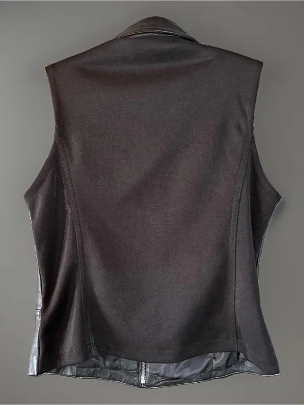 Leather Zip Up Fitted Vest Womens Lg Black Vintage Pink Label Wilsons Whimsigoth - Image 3