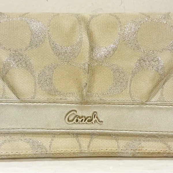Vintage COACH Signature Metallic Jacquard Leather Medium Bifold Wallet Card Case - Image 2