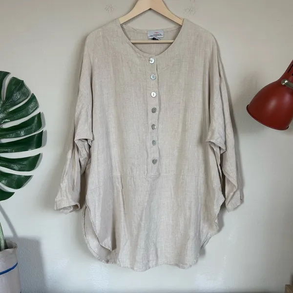 La. Fixsun Linen Button Henley Tunic Tan Size XL - Image 2