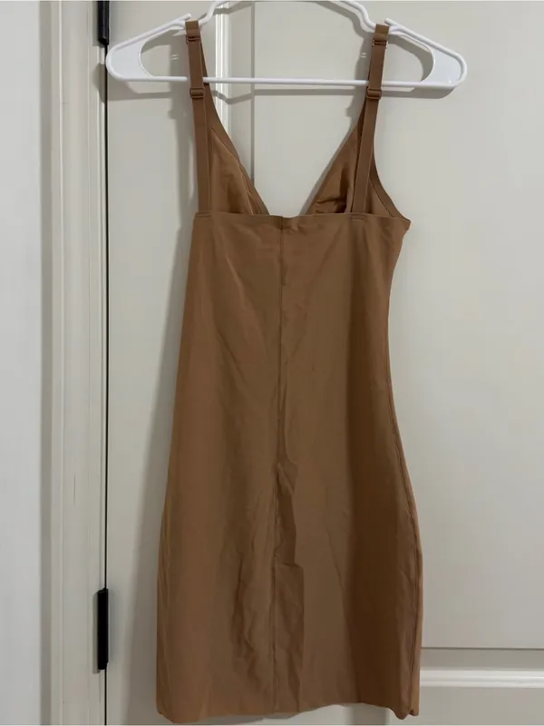 SKIMS Tan Slip Mini Dress with V-Neck - Image 3