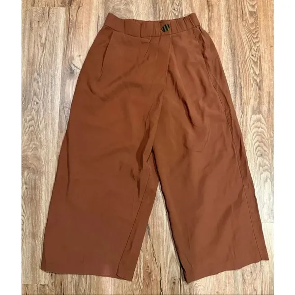Zara brown cross front wide leg culotte pant size M - Image 2