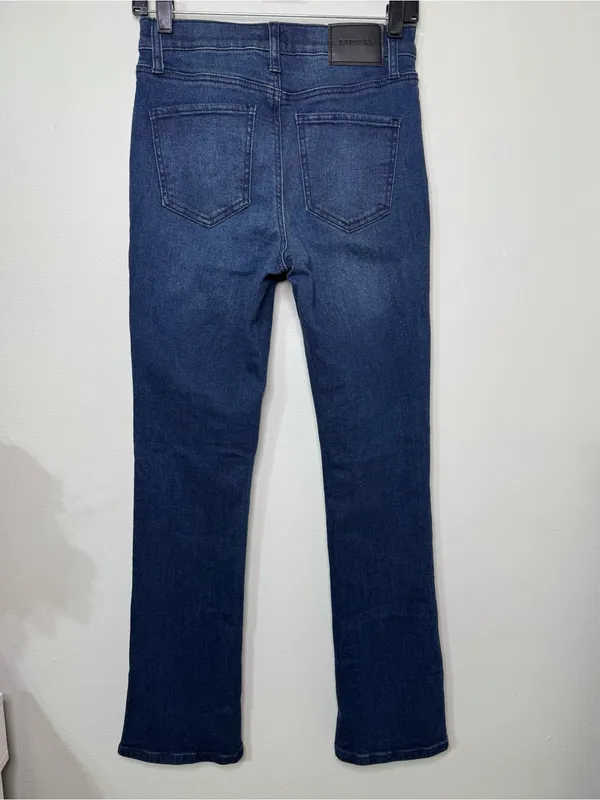 Express Women's Dark Wash Slim Bootcut Jeans - Distressed- Size 6 - Image 5
