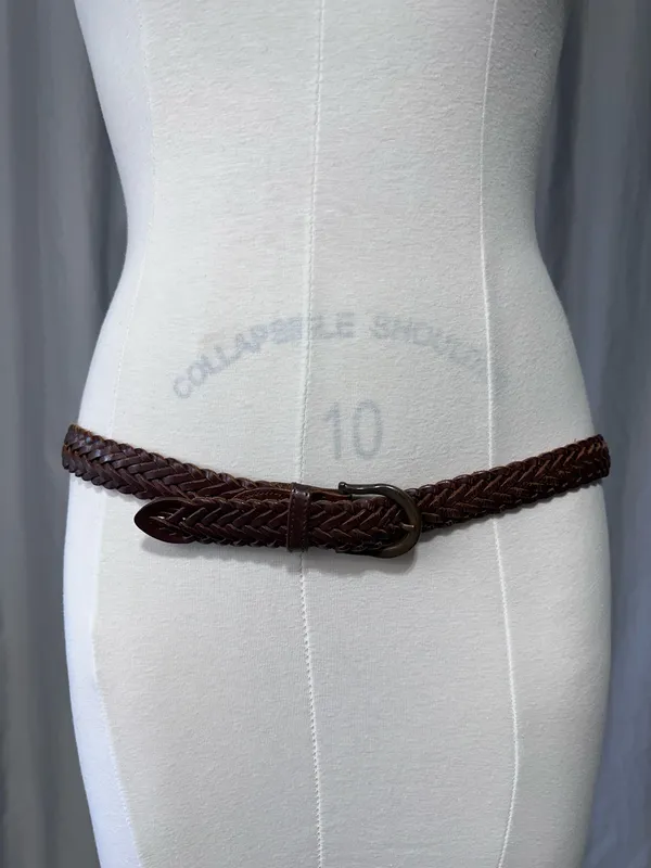 Vintage Brown Leather Belt Braided Woven Women 36 Adjustable Preppy Hippie - Image 10