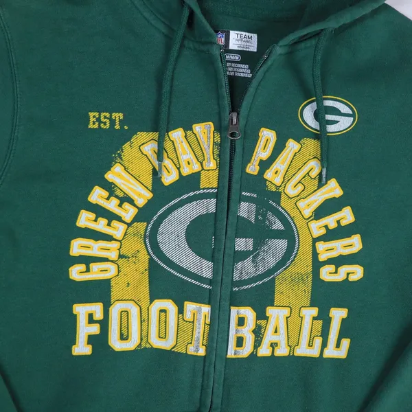 NFL Team Apparel Green Bay Packers Hoodie Womens Medium Green Zip Up Sweatshirt - Image 3