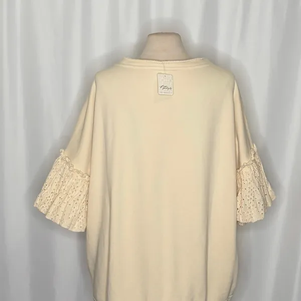 NWT!!‎ FREE PEOPLE Doily Sweatshirt Heart Ivory Blue Eyelet Lace Bohemian Small - Image 10