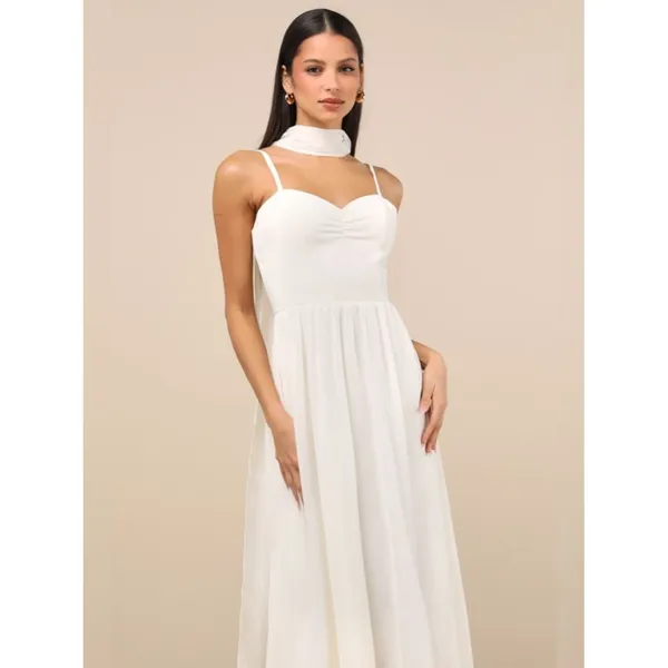 Lulus Irresistibly Darling Ivory Chiffon Midi Dress and Scarf Set Size Large NWT - Image 4