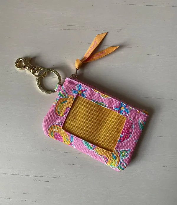 Simply Southern pink and orange peach fruit print gold tone key ring / ID wallet - Image 9