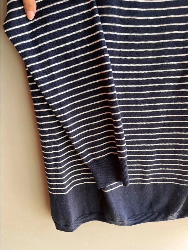 Caslon Off White & Navy Blue Striped Oversized Tunic Sweater Large - Image 3