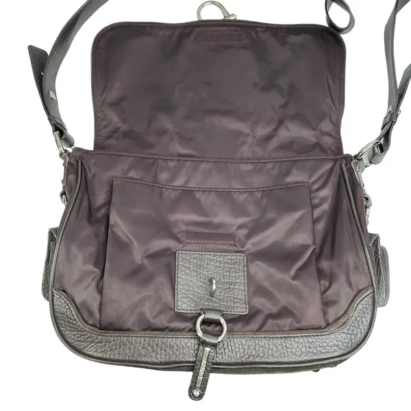 DKNY Brown Suede & Dark Purple Satin Crossbody Purse Bag - Image 2