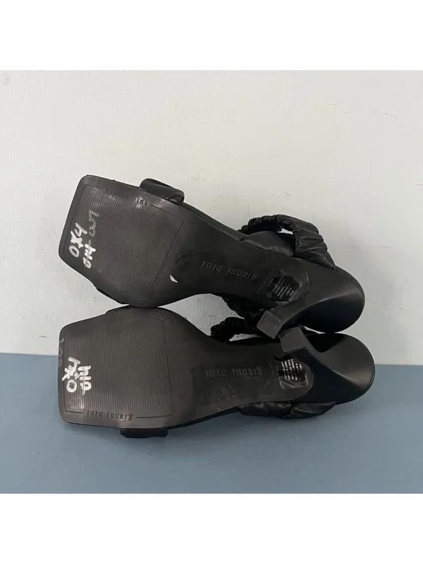 Gianni Bini Vanya Scrunched Square Toe Black Leather Dress Sandal Heels Size‎ 6 - Image 8