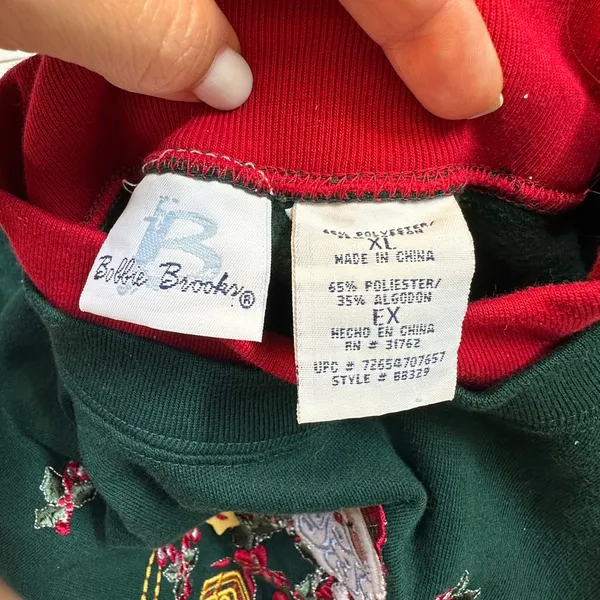 Vintage Bobbie Brooks green 90s Santa christmas‎ embroidered sweatshirt size xl - Image 3