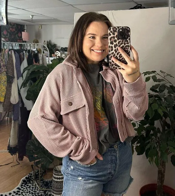 Altar'd State Textured Knit Button Front Jacket Pink Size Medium - Image 6