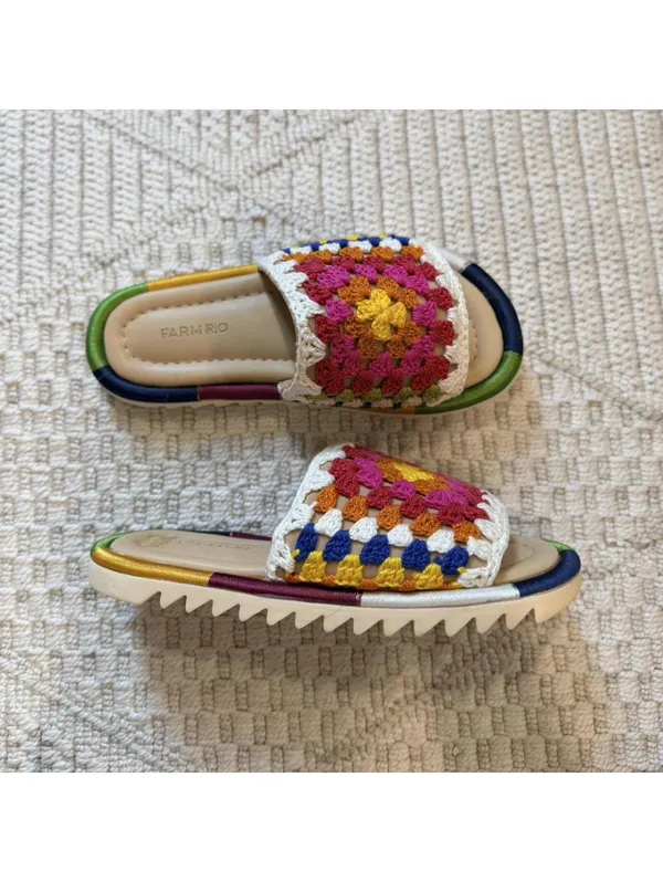 Farm Rio Crotchet Granny Square Toe Floral Sandals - Image 2