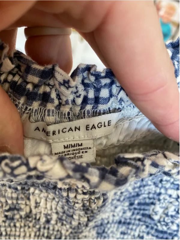 American Eagle Gingham Mini Dress Ditsy Floral Smocked Cottagecore Babydoll M - Image 6