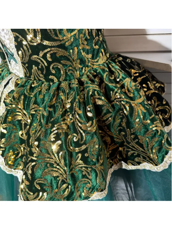 Vintage velvet beaded dress tutu lace emerald green fairy homecoming Ren Fair S - Image 7