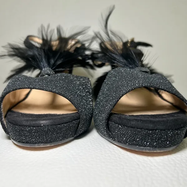 Kate Spade‎ Glitter Feather Black Open Toe Slingback Pumps Heels Size 7 - Image 2