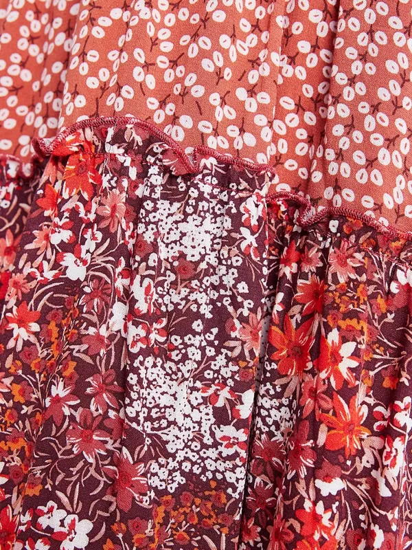Anthropologie Maeve Esther Tiered Boho Tunic Mini Dress Red Floral Size S - Image 3
