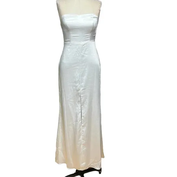 Lulus Eternal Infatuation White Satin Strapless Maxi‎ Dress Size XS - Image 2