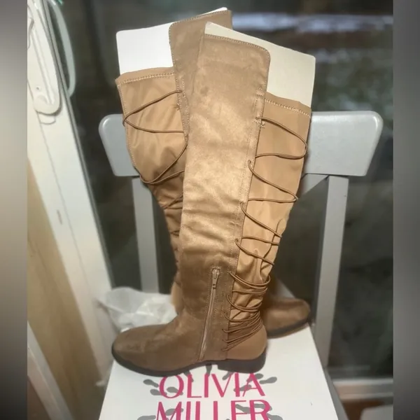 Light Brown Strappy Back Knee High Boots Tan Size 7.5 - Image 7