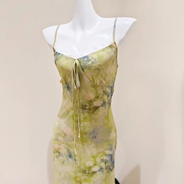Watercolor Floral Print Spaghetti Strap Maxi Dress - Image 3