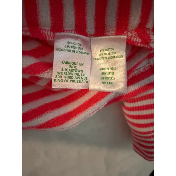 Lilly Pulitzer Pink White Striped V-Neck Pullover Sweater Kangaroo Pocket Medium - Image 5