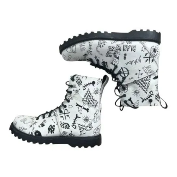 Volcom Women Gothic Go Figure Combat Boots Size 6 White Black Bones Skull - Image 7