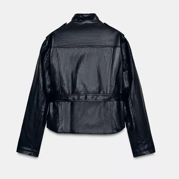 Nwt Zara Black Faux Leather Belted Jacket / Shirt S - Image 6