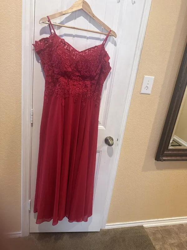 Let's Red Lace Applique Corset Prom Evening Gown SIZE XL - Image 8