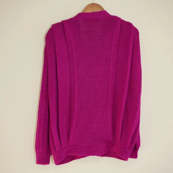 Vintage Magenta 100% Alpaca Oversized Cardigan Slouchy Vibrant Retro Funky - Image 5