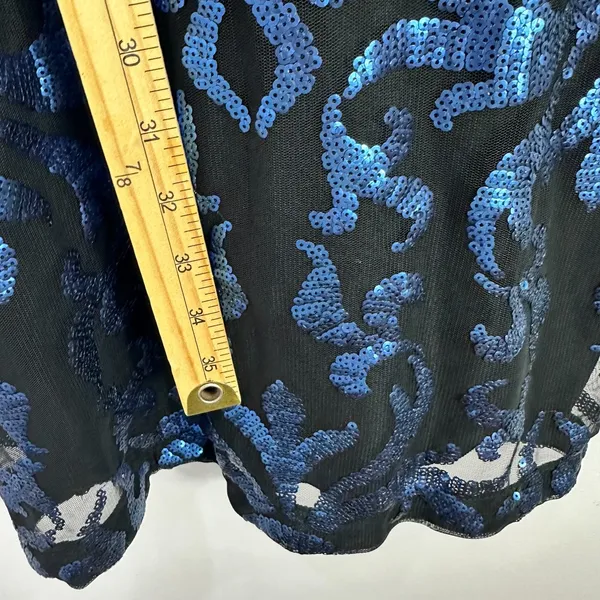 The Limited Cocktail Dress‎ Womens 6 Black Blue Sequin Damask Mesh Illusion Neck - Image 4