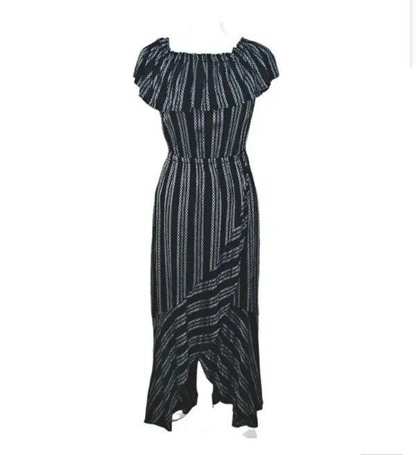 Elan Black White Striped boho cottagecore Linen Style Maxi Dress Medium $125 - Image 2