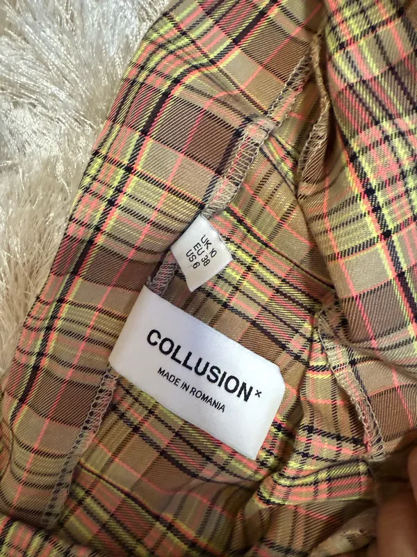Collusion Plaid Mini Skirt Brown Size 6 - Image 4