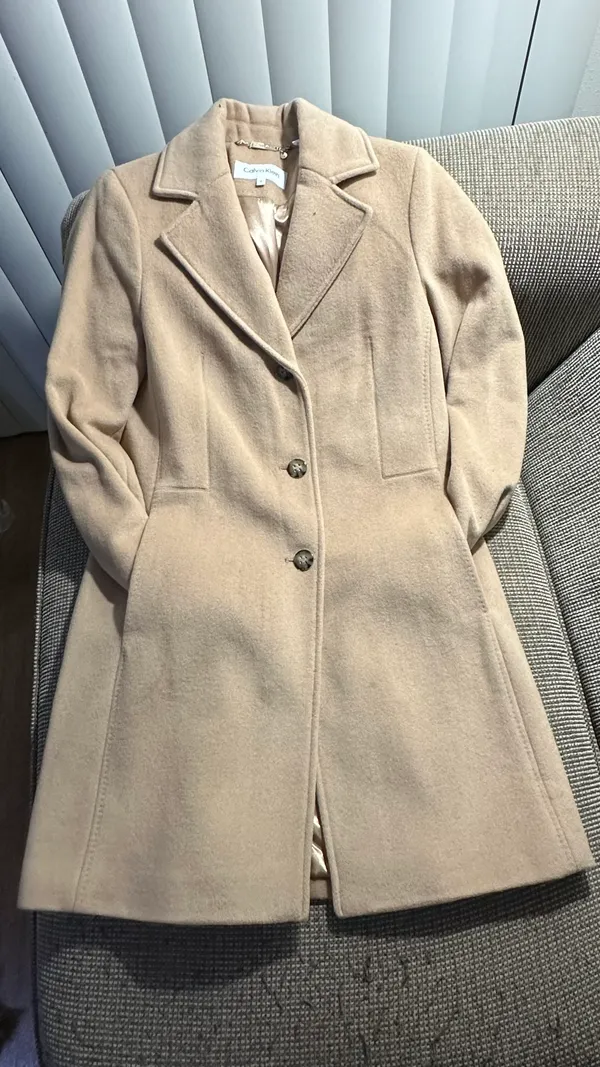 Calvin Klein Wool Polyester Cashmere Blend Tan Camel Coat Jacket - Image 14