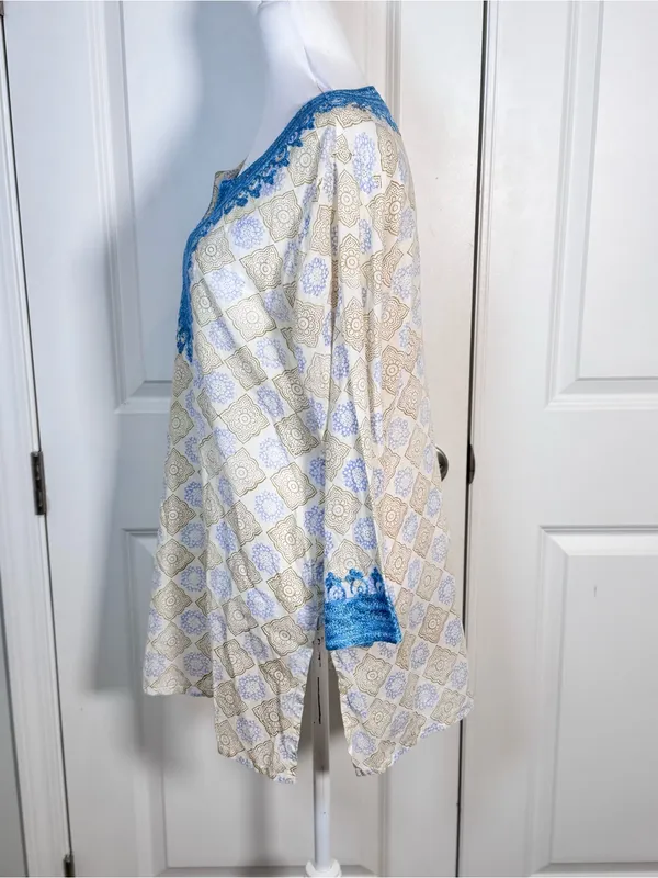 Roberta Roller Rabbit Tunic S Blue Cotton Embroidered Beach Cover Up Boho Resort - Image 7