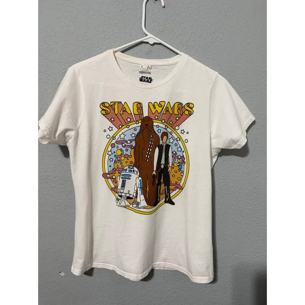 Star Wars Han Solo Chewbacca R2-D2 Graphic Tee Large White Womens Large Cotton - Image 2