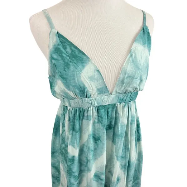 Sadie & Sage Green Linen Blend Tie Dye Maxi Dress M - Image 4