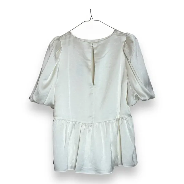 Lilly Pulitzer Blakelynn Cream Satin Peplum Puff Sleeve‎ Top NWT Size 6 Coconut - Image 2