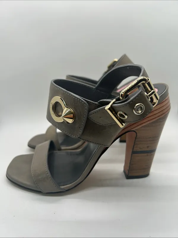 Fendi Auth Taupe Leather Block Heel Slingback Sandals Shoes **Size 37/US 7**🔥🔥 - Image 5