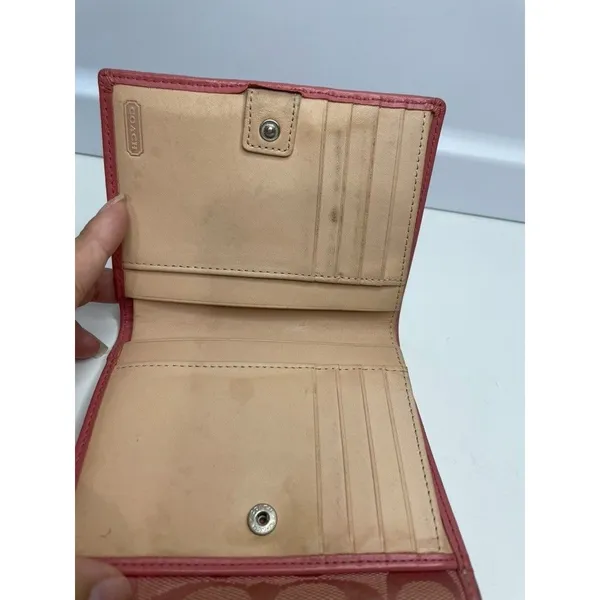 Y2K Vintage Coach Pink Signature Suede Leather Wallet Authentic - Image 5