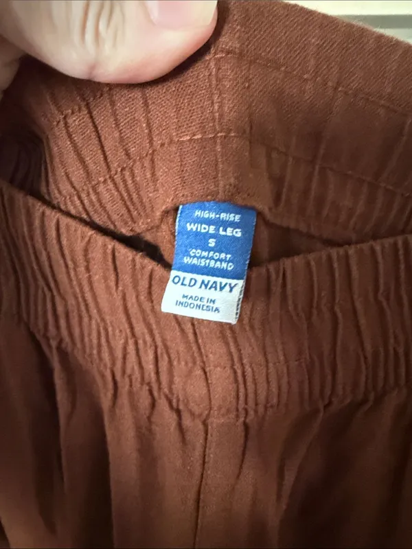 Old Navy Brown women linen blend high-rise wide leg pant small - Image 2