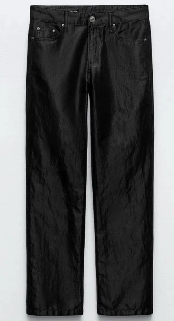 Zara Nwt Satin Effect Shiny Metallic Mid Waist Straight Leg Pants 4 - Image 4
