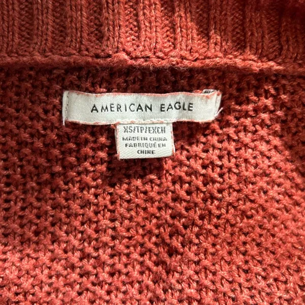 American Eagle Rust Brown Henley Sweater | XS | Relaxed Boyfriend Fit - Image 10