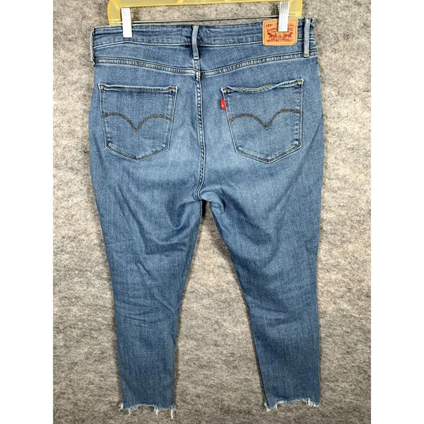Women's LEVI'S 721 High Rise Skinny Cropped Jeans Size 32 Zip Blue Fringe‎ - Image 6