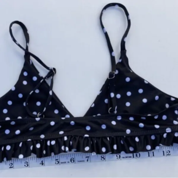 Black and White Polka Dot‎ Bikini Top with ruffle trim size small - Image 2
