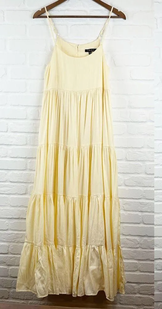 FORE Yellow tiered maxi dress flowy summer dress adjustable straps Size Small - Image 3