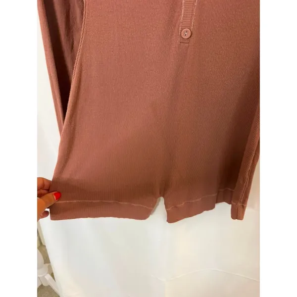 Skims Soft Lounge Henley Romper Ribbed Long Sleeve in Color Wood sz. L - Image 4