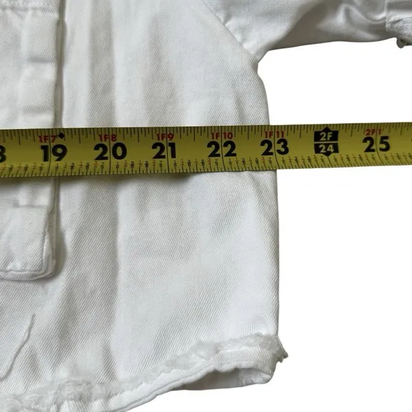 Zara Women Large Crop Denim Shirt Jacket White Button Front Short Sleeve | 14-35 - Image 4